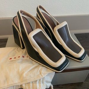 Marni Leather Slingback Block Heel, Women’s Size 39/9